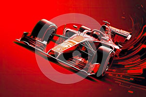 low modern racing car for formula one racing on red background, generative ai