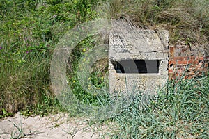 Low Newton, UK - A pill box on the beach at Low Newton, Northumberland