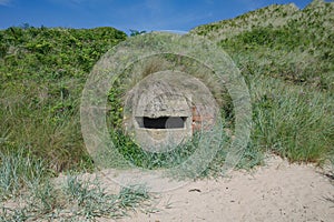 Low Newton, UK - A pill box on the beach at Low Newton, Northumberland