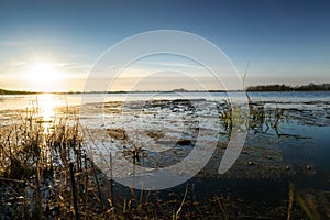 Low point or view of a river with high water