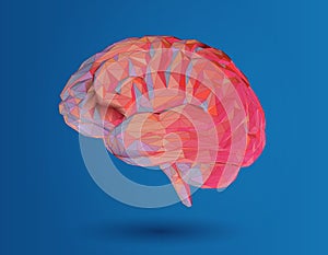 Low poly 3D brain illustration on blue background