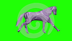 Low poly 3d lila paper horse running, seamless loop, Green Screen Chromakey