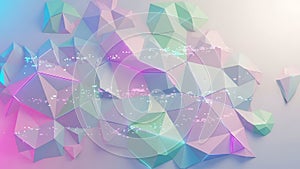 Low poly abstract geometric shapes with vibrant neon light and digital glitch effect