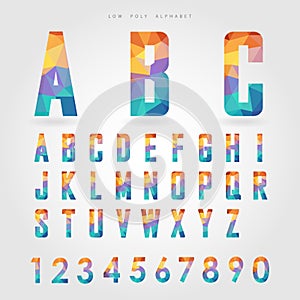 Low poly alphabet and number on polygon concept