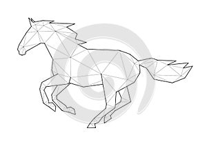 Low poly art of animals. Galloping horse. Good for wall decoration. Printable images. Suitable for coloring pages.