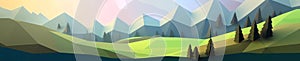low poly art landscape panoramic. AI Generated.