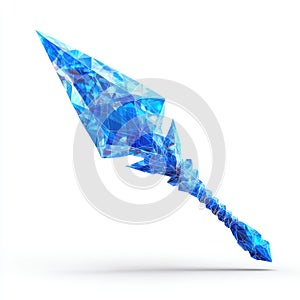 Low Poly Blue Crystal Ice Spear on White Background