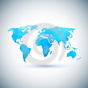 Low poly blue vector world map