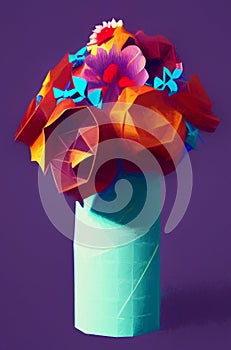 Low poly bouquet of flowers - stylized digital art