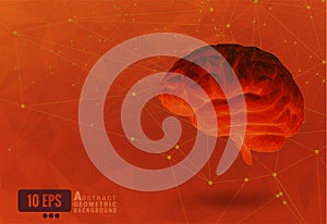 Low poly brain on abstract connect dots orange BG