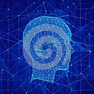 Low poly brain and AI concept.