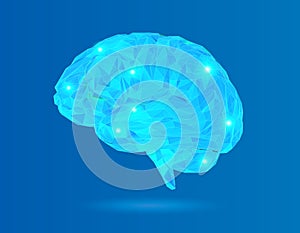 Low poly brain with crystal material on blue BG