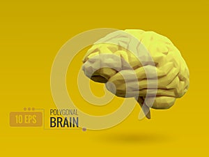 Low poly bright lemon yellow brain on yellow BG