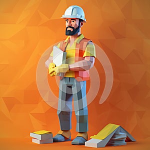 Low Poly Builder Image With Vibrant Colors And Hyper-detailed Renderings