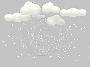 Low poly cloud and snowing cartoon style 3d rendering