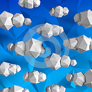Low poly clouds on the blue triangle sky.