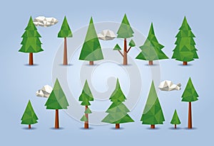 Low poly conifer trees set