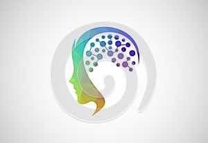 Low Poly Human Mind Brain logo design, Vector illustration