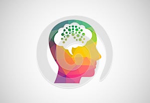 Low Poly Human Mind Brain logo design, Vector illustration