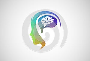 Low Poly Human Mind Brain logo design, Vector illustration