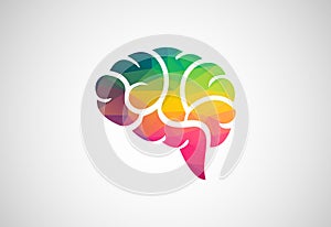 Low Poly Human Mind Brain logo design, Vector illustration