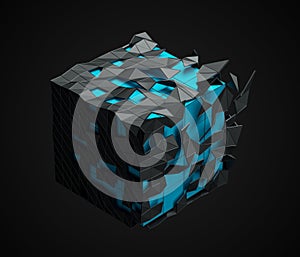 Low Poly Cube with Chaotic Structure.