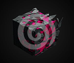 Low Poly Cube with Chaotic Structure.