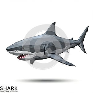 Low-poly 3D illustration of a shark, featuring sharp angular facets and a