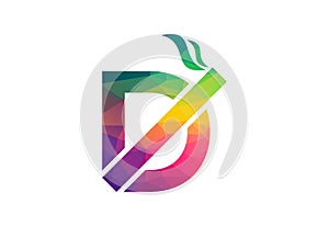 Low Poly D letter logo with sign symbol, Vector illustration