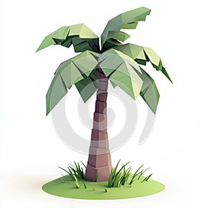 Low poly 3D Render of a Tropical Palm Tree on a Green Island