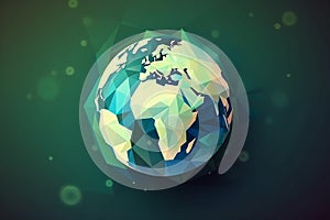 low poly earth on green background. Polygonal globe icon. Generative AI