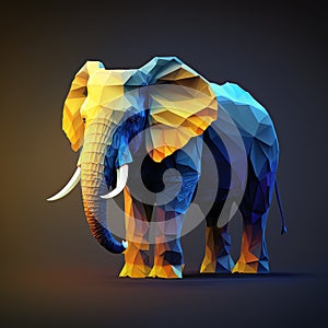 Low poly elephant in blue and yellow color. Generative AI