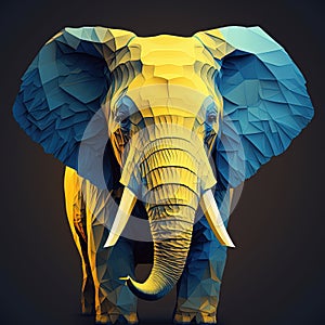 Low poly elephant in blue and yellow color. Generative AI