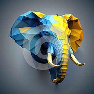 Low poly elephant in blue and yellow color. Generative AI