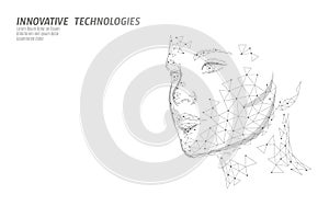 Low poly female human face biometric identification. Recognition system concept. Personal data secure access scanning