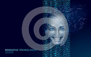 Low poly female human face biometric identification. Recognition system concept. Personal data secure access scanning