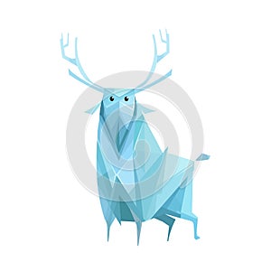 Low poly geometric blue reindeer standing winter polygon vector illustration