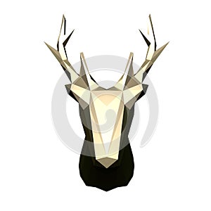 Low poly gold deer head. 3d rendering