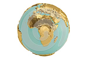 Low poly gold globe isolated on white background 3D illustration