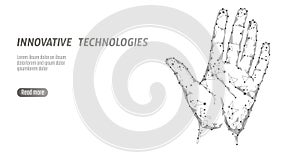 Low poly hand scan cyber security. Personal identification fingerprint handprint ID code. Information data safety access