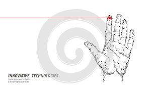 Low poly hand scan cyber security. Personal identification fingerprint handprint ID code. Information data safety access