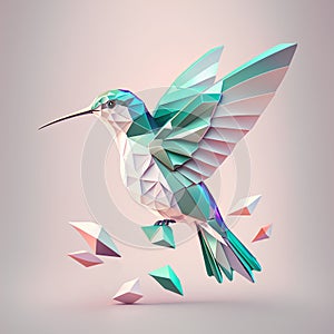 Low poly hummingbird with polygonal origami style, vector illustration