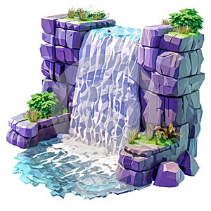 Low Poly Hydroelectric Power Generation Waterfall for Eco Environmental Concepts Generative AI photo