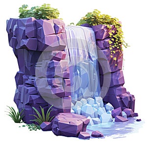 Low Poly Hydroelectric Power Generation Waterfall for Eco Environmental Concepts Generative AI photo