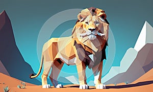 a low poly illustration of a lion standing in the desert