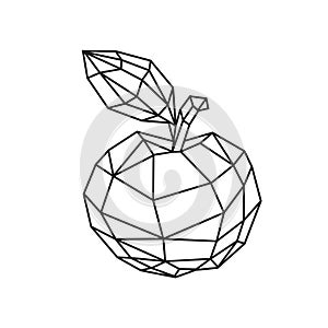 Low poly illustration of a tasty apple. Vector. Outline drawing. Retro style. Background, symbol, emblem for the interior.