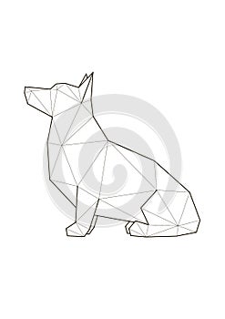 Low poly illustrations of dogs. Welsh Corgi sitting.