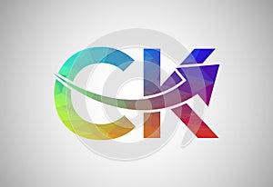Low Poly and initial CK letter logo design, Vector illustration