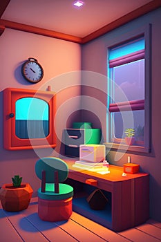 Low poly:interior of badroom in apartment, Ai generated