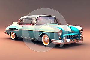 Low poly:isolated beautiful retro car close up ,generated AI